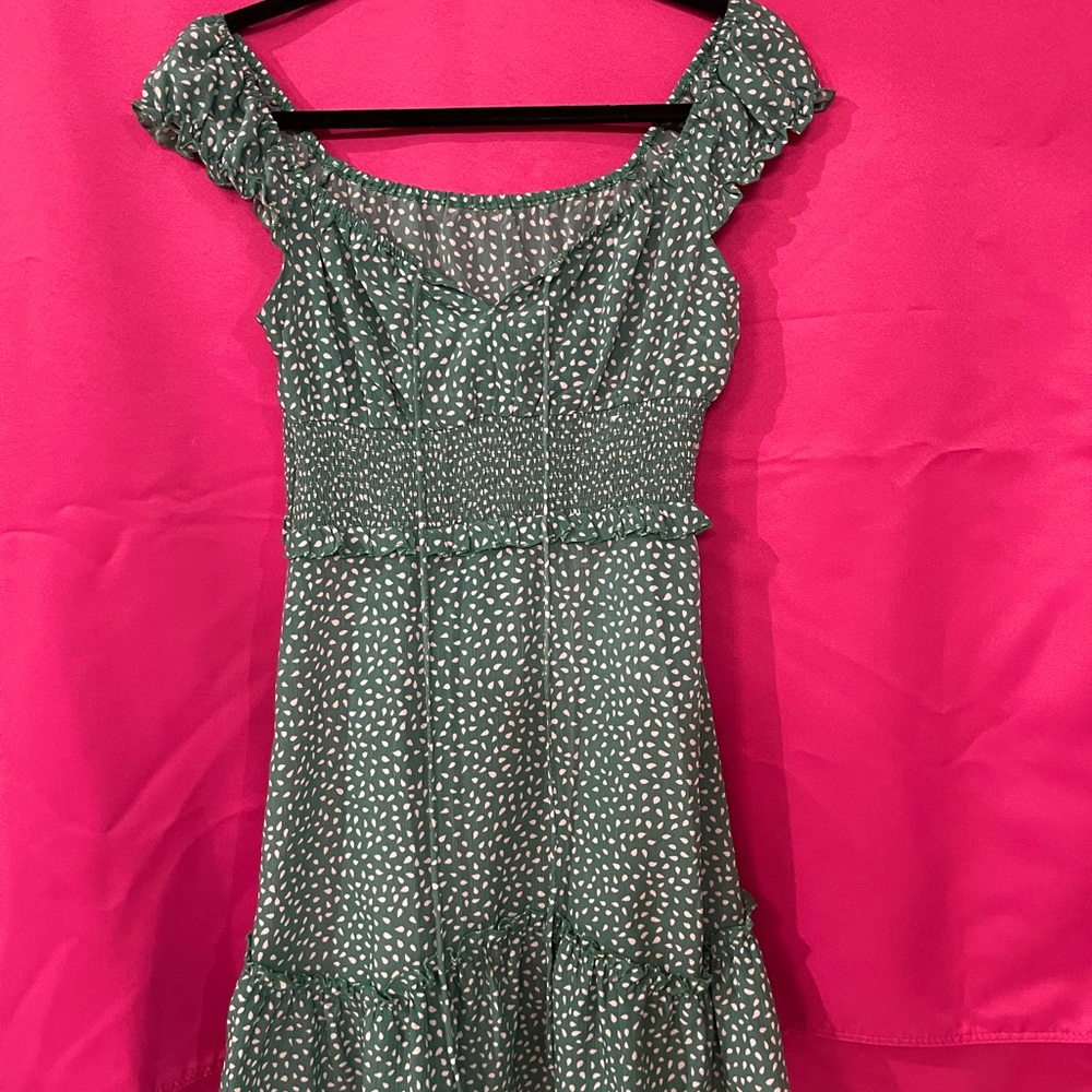 green polkadot sun dress
